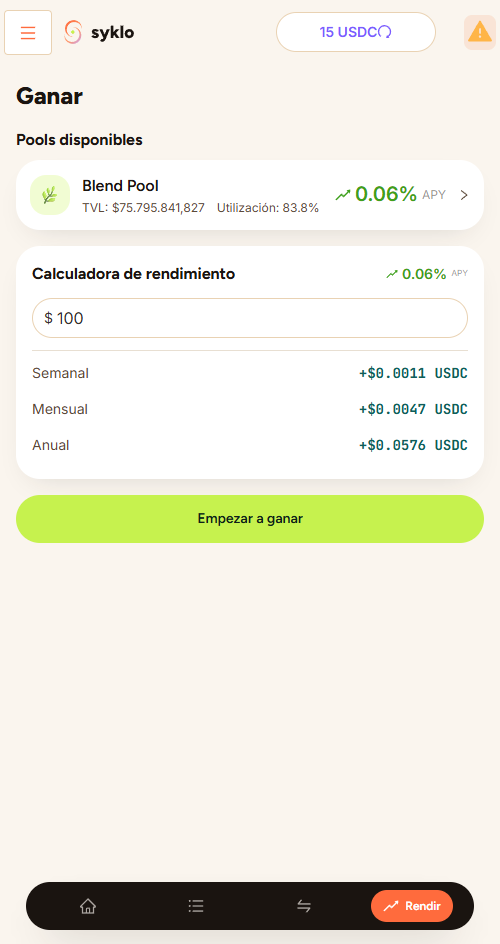 Vista previa de la pantalla de rendimiento de Syklo