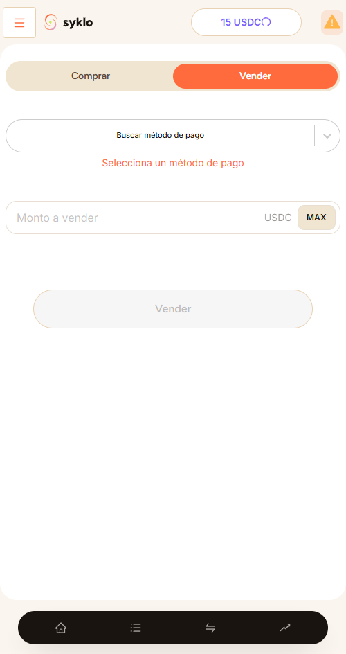Pantalla de venta de Syklo
