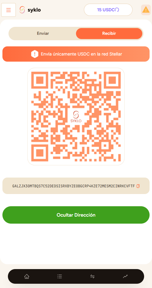 Dirección de USDC en Syklo lista para copiar